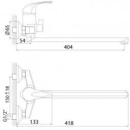 Смеситель ванно-душевой Rossinka D40-32 одноручный с изливом 350 мм, дивертор с керам. пластинами (4330)